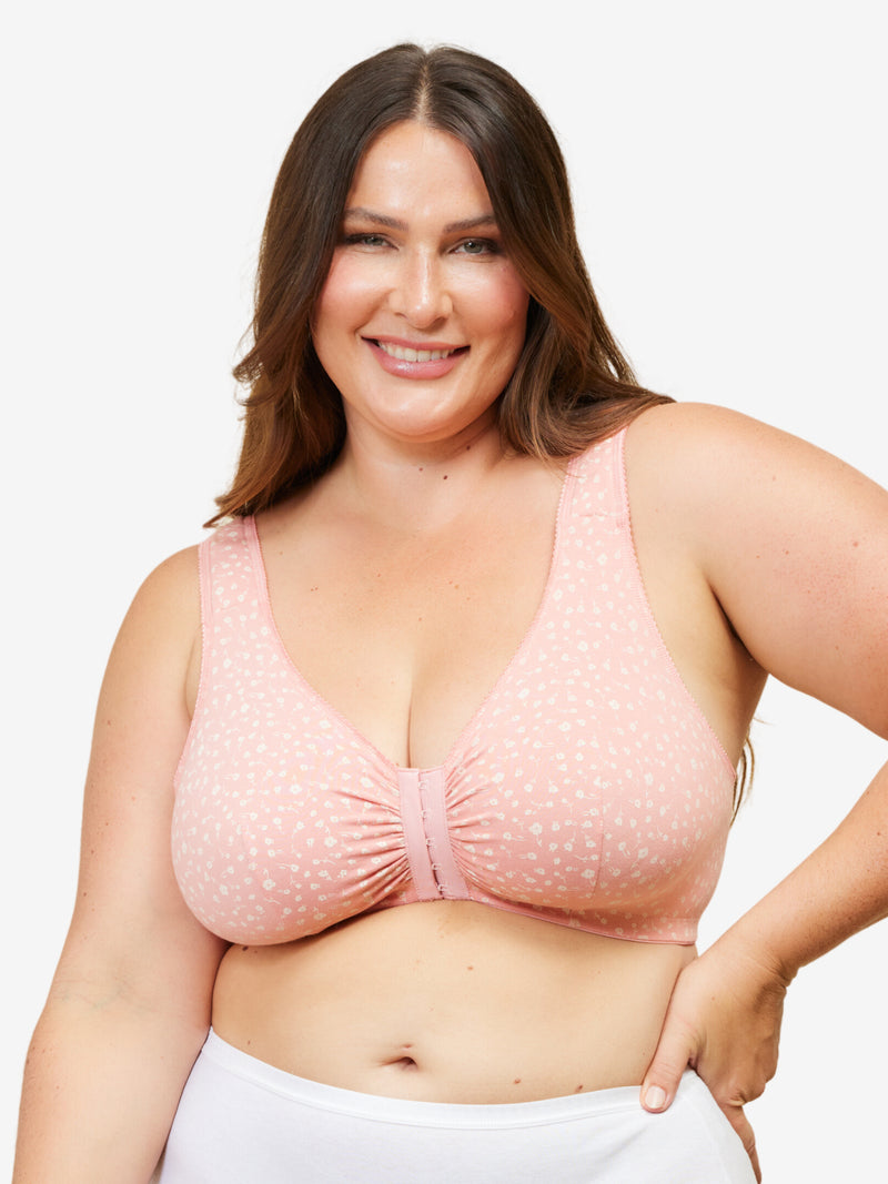 Leading Lady The Meryl - Cotton Front-closure Comfort & Sleep Bra In Pink,  Size: 38f/g/h : Target