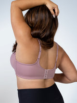Side view of full coverage wirefree padded bra in rose mauve