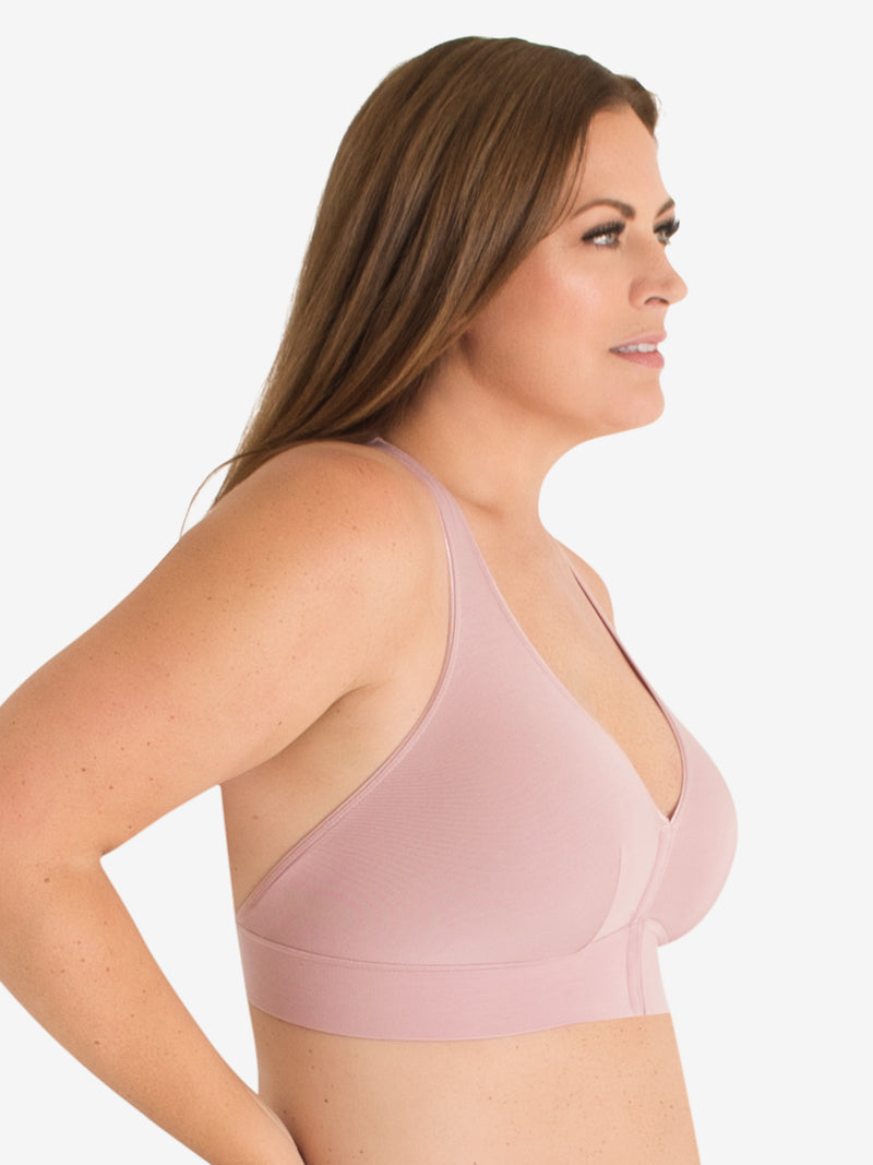 Back view of front-closure wirefree bralette in modern pale violet