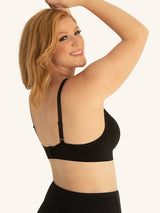 Back view of seamless comfort maternity nursing bra in black onyx