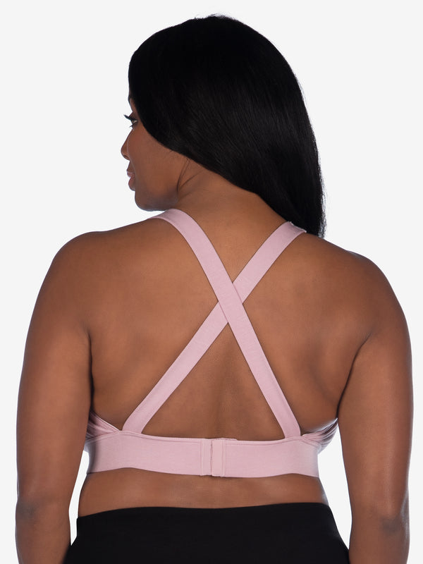 Back view of wirefree bralette in whisky rose