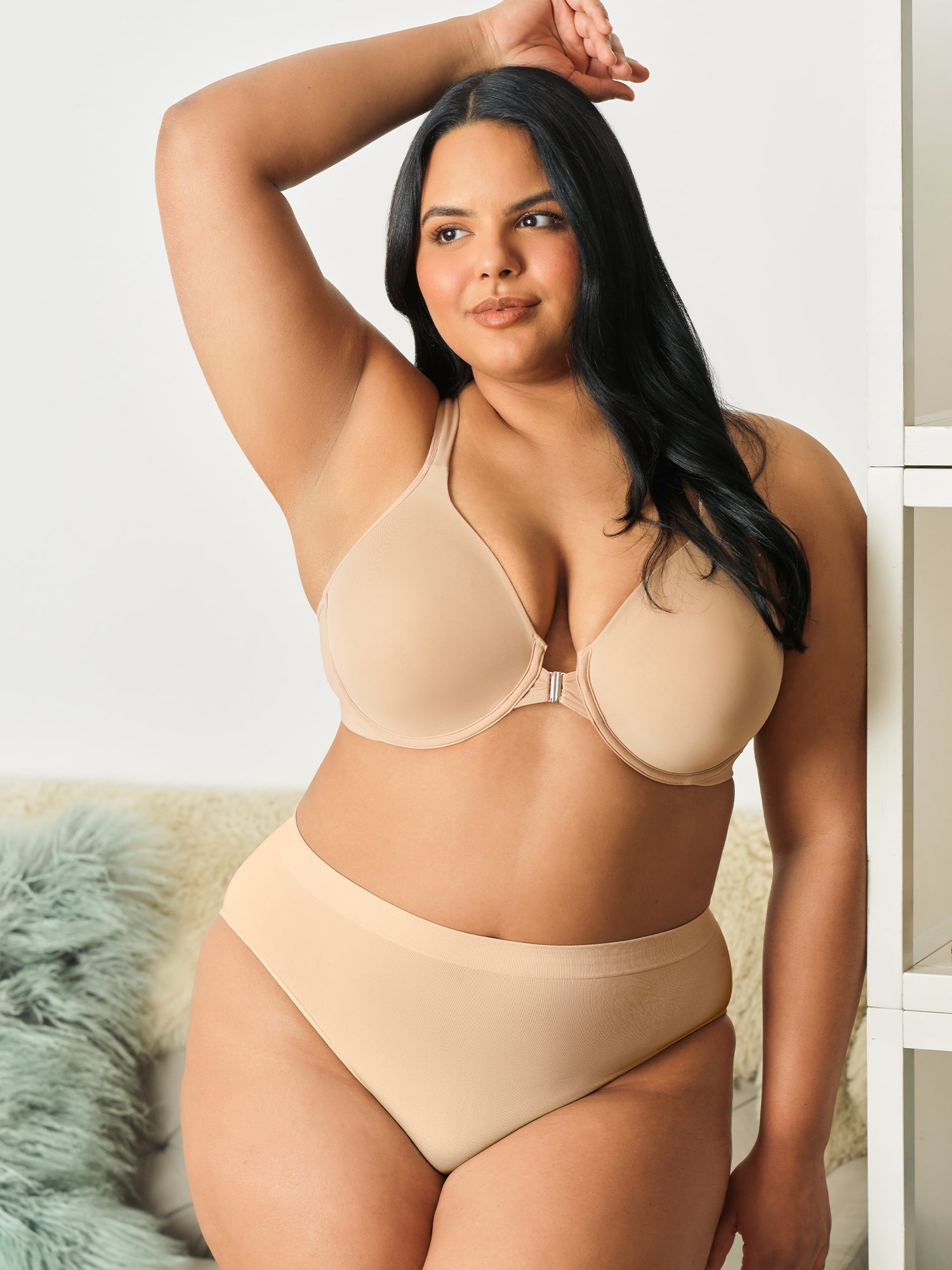 The Adela - Underwire Front-Closure Racerback T-Shirt Bra - Sand,38A