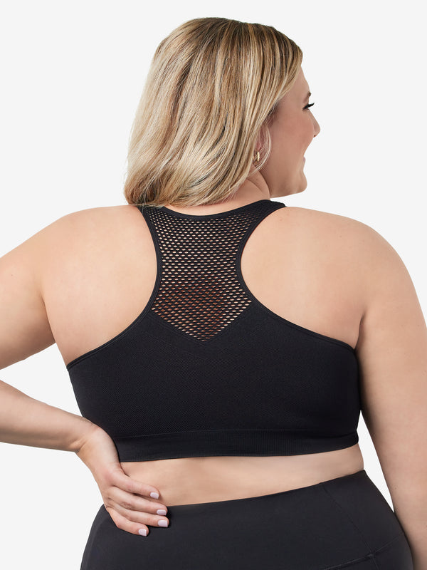 Back view of cooling racerback sports bra in black