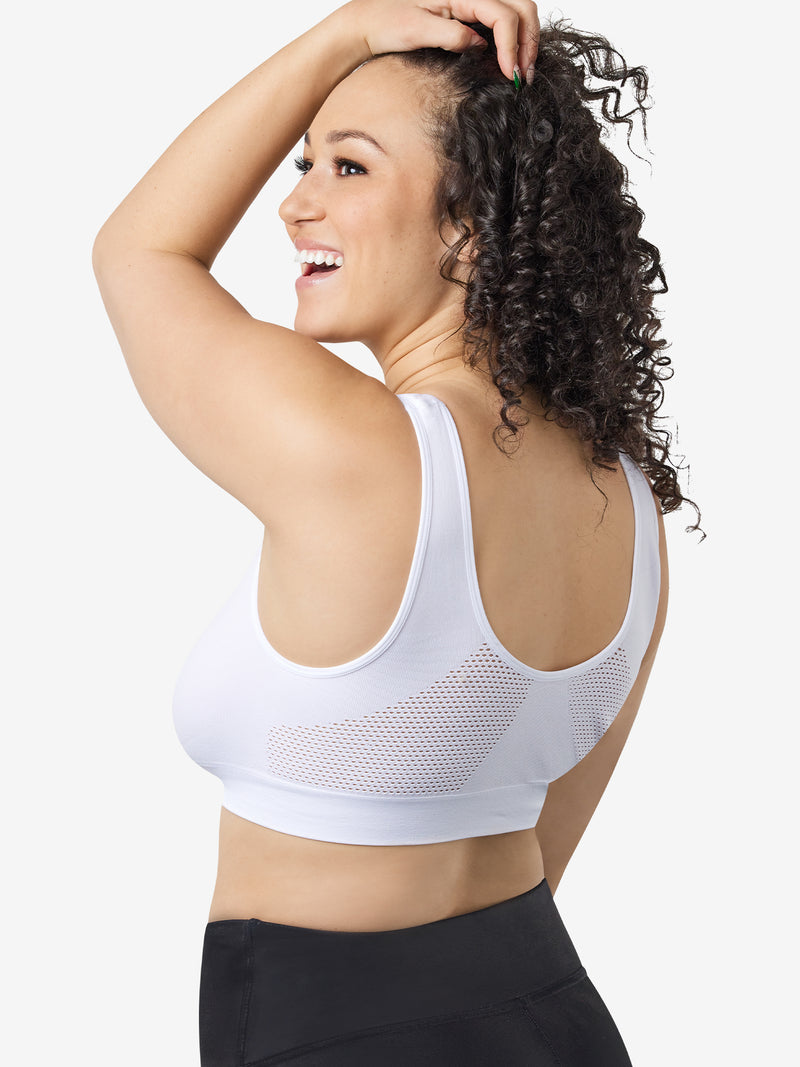 Back view of cooling everyday sports bra in white