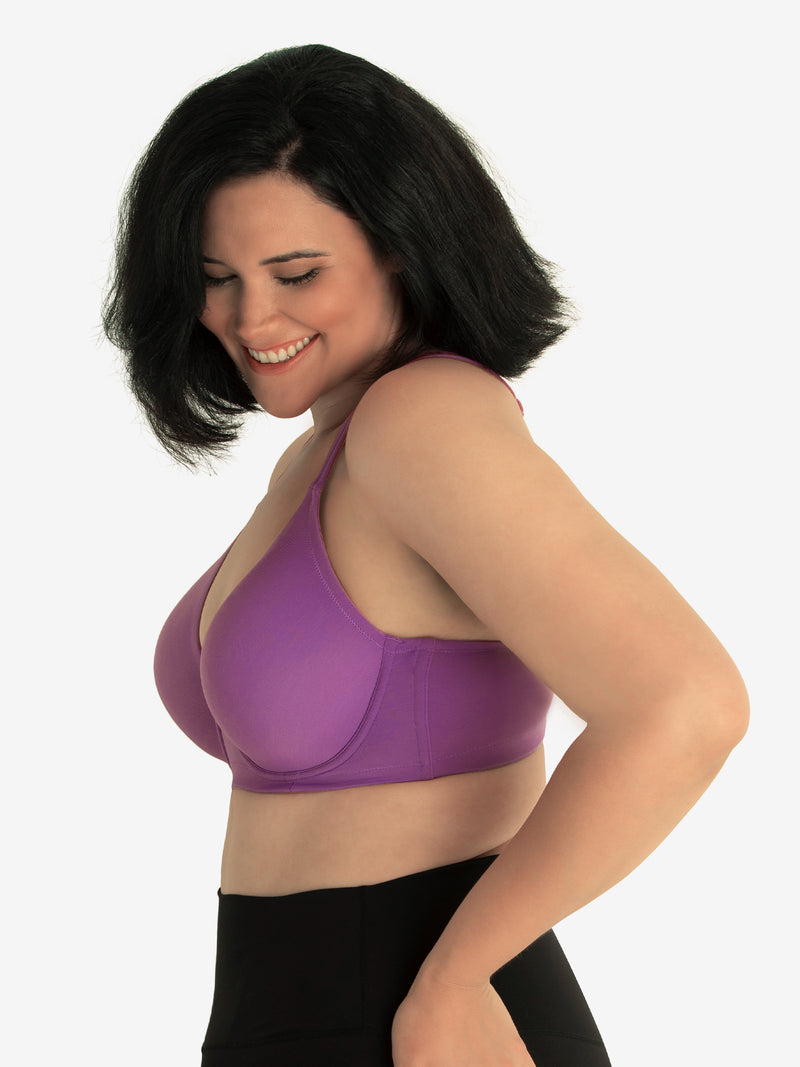 Side view of full coverage underwire padded bra in amethyst plum