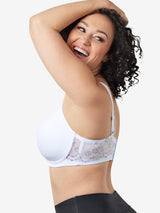 Side view of lace wirefree t-shirt bra in white