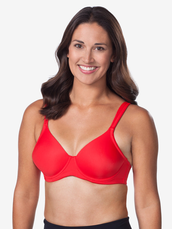 Front view of full coverage underwire padded bra in lipstick red