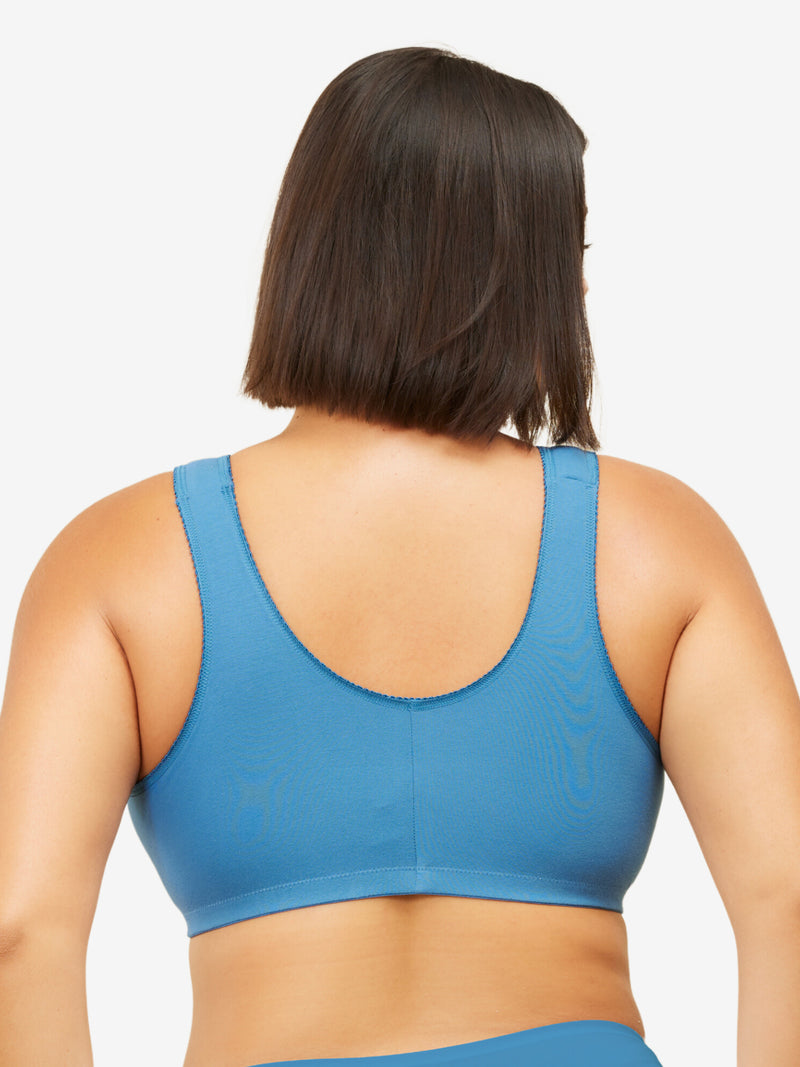 Back view of cotton front-closure wirefree comfort bra in black