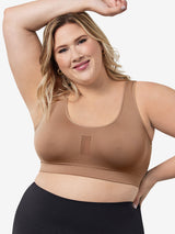 Front view of cooling everyday sports bra in truffle