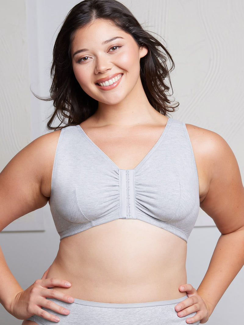 The Meryl - Cotton Front-Closure Comfort & Sleep Bra - Heather Grey,34CDDD