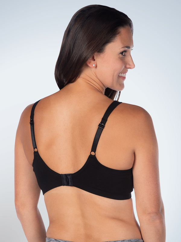 Back view of cotton sport wirefree nursing bra in black