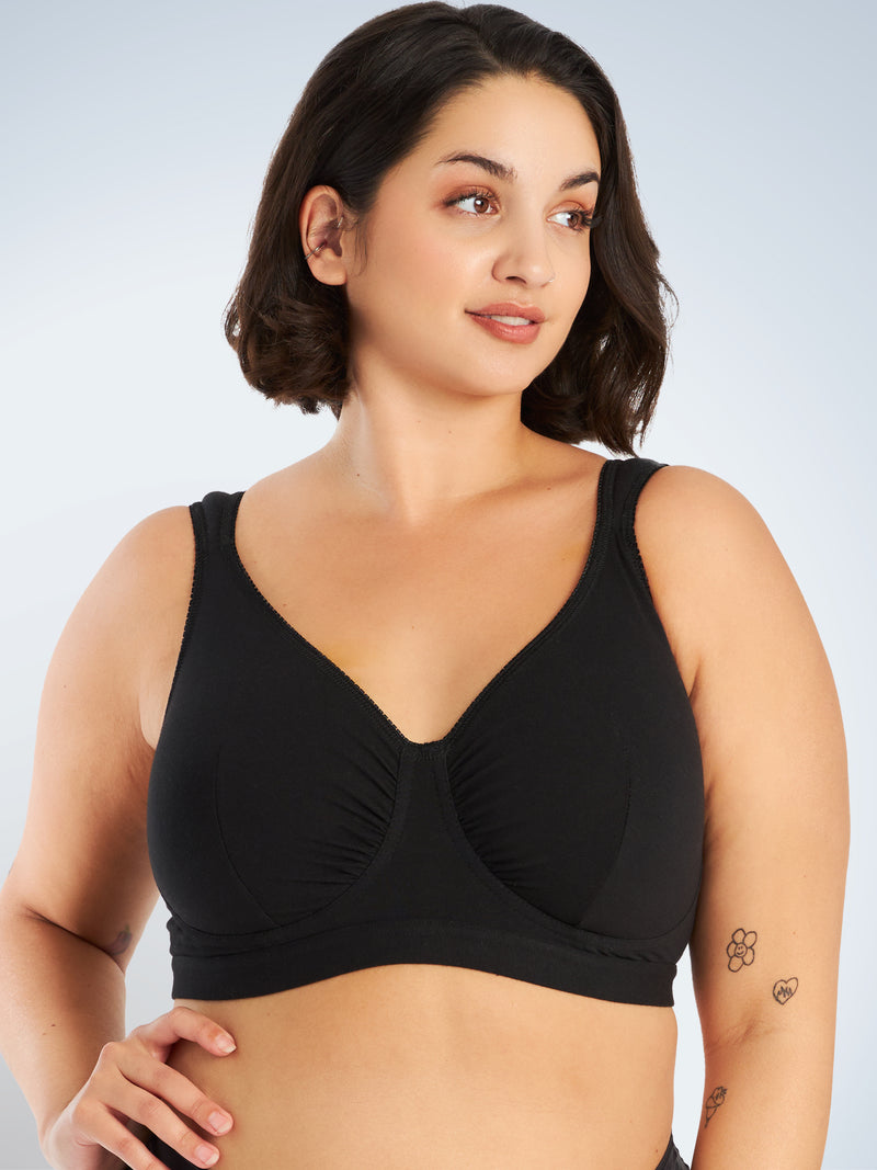 The Evie - All-Day Cotton Comfort Bra - Black,34CDDD