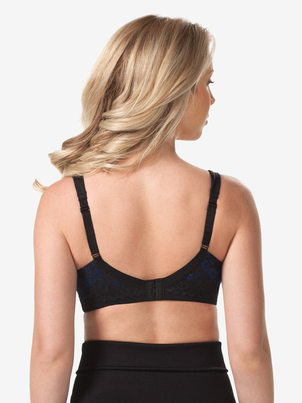 Back view of lace wirefree t-shirt bra in black