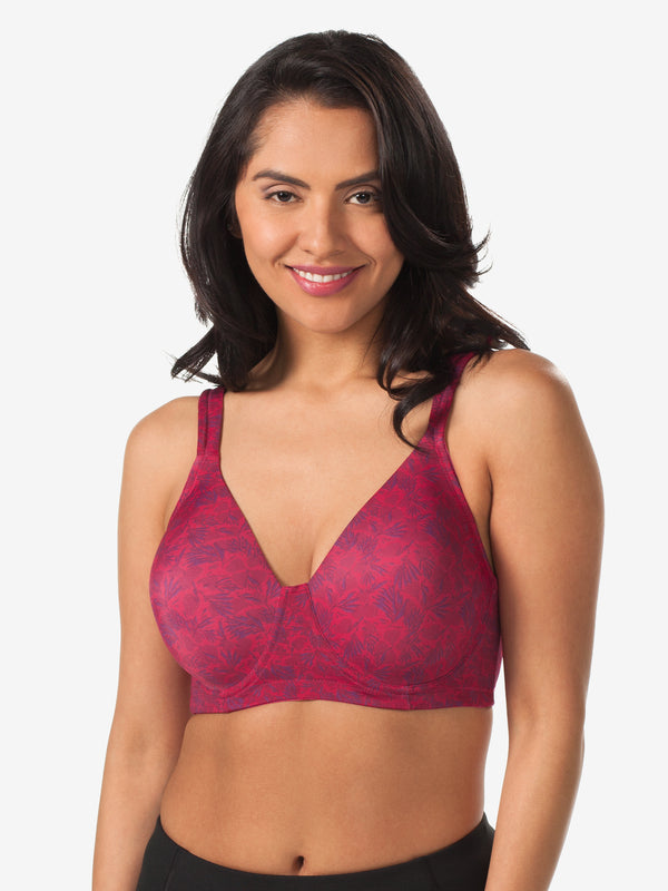 Front view of full coverage underwire padded bra in ruby pink floral