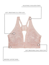 The Nola - Lace Wirefree Front-Closure Bralette - Pearl Pink,M