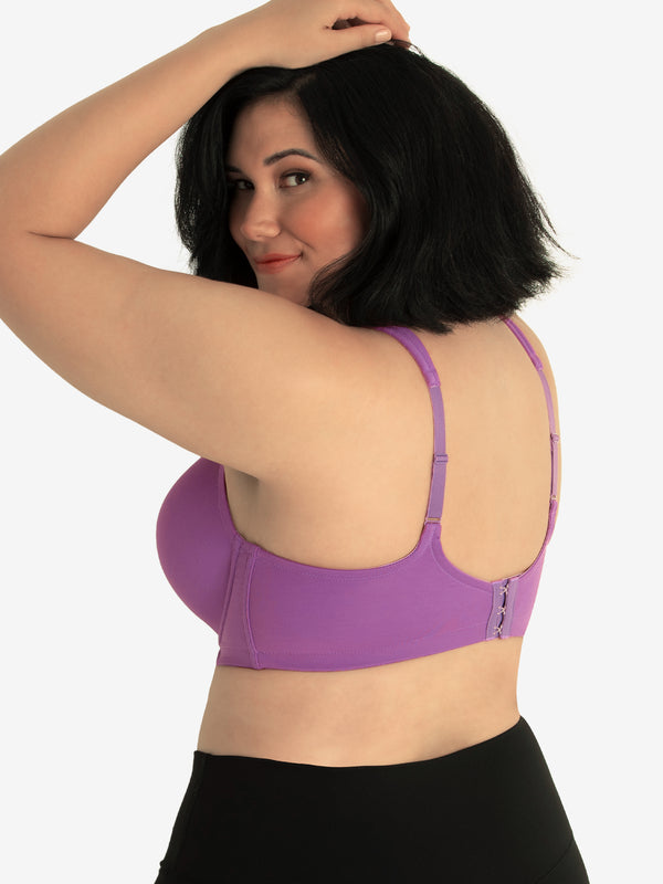 Back view of full coverage wirefree padded bra in amethyst plum