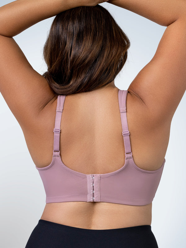 Back view of full coverage underwire padded bra in rose mauve