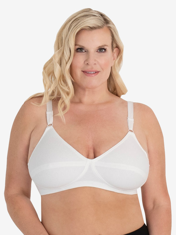 Front view of cotton latex free bra in white