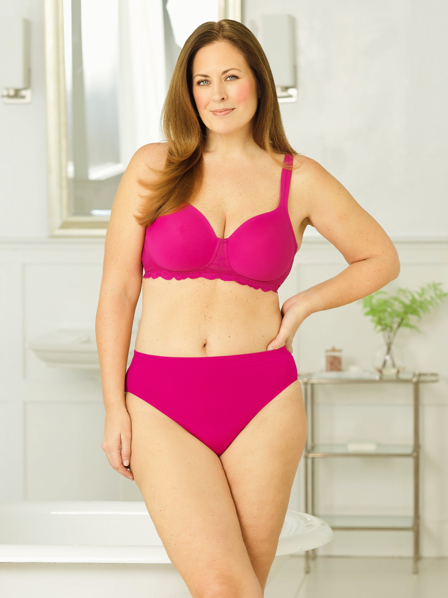 The Zoey - Lace Band Lightly Padded Wireless T-Shirt Bra - Very Berry,38A