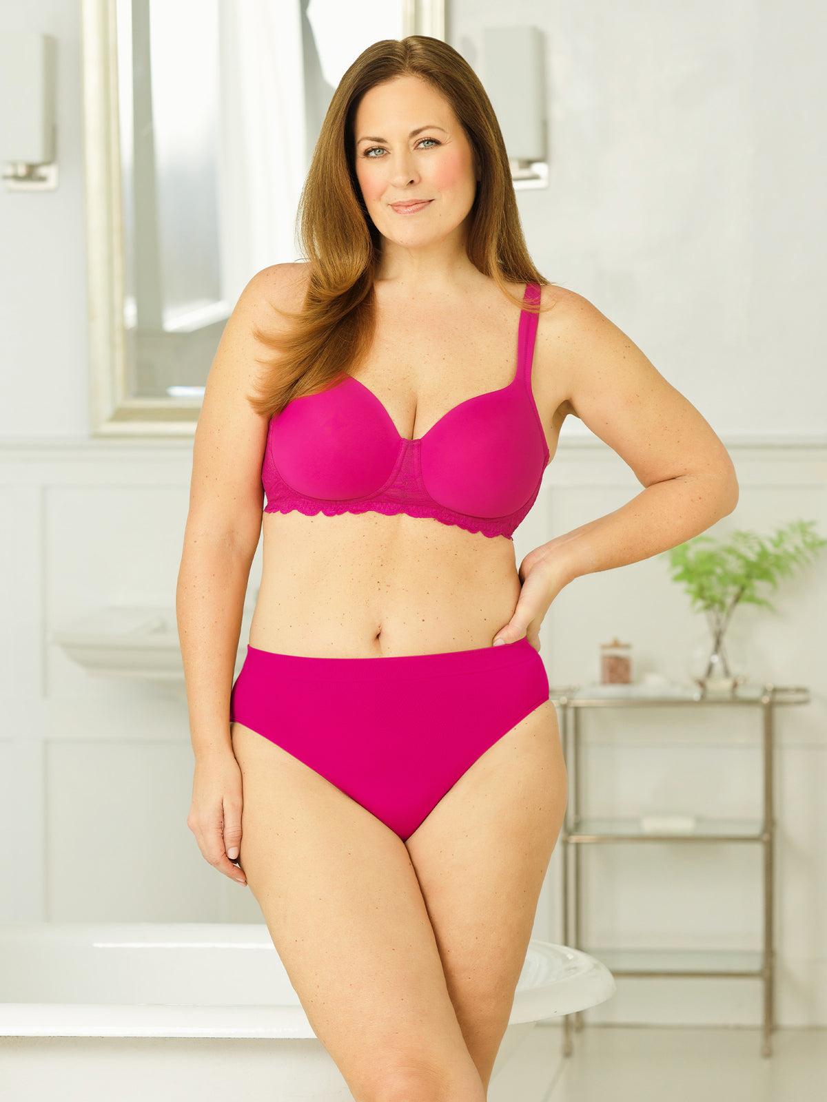 The Zoey - Lace Band Lightly Padded Wireless T-Shirt Bra - Very Berry,38A