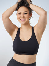 Front view of  wirefree sport full figure bra in black