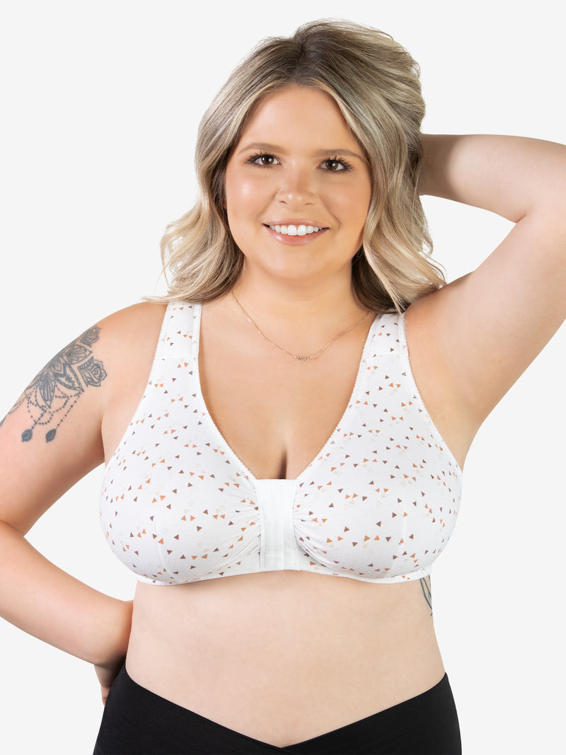 Leading Lady The Meryl - Cotton Front-Closure Comfort & Sleep Bra in Ecru,  Size: 44FGH