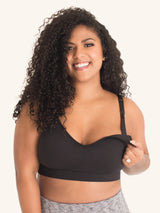 Front view of seamless wirefree nursing bra in black