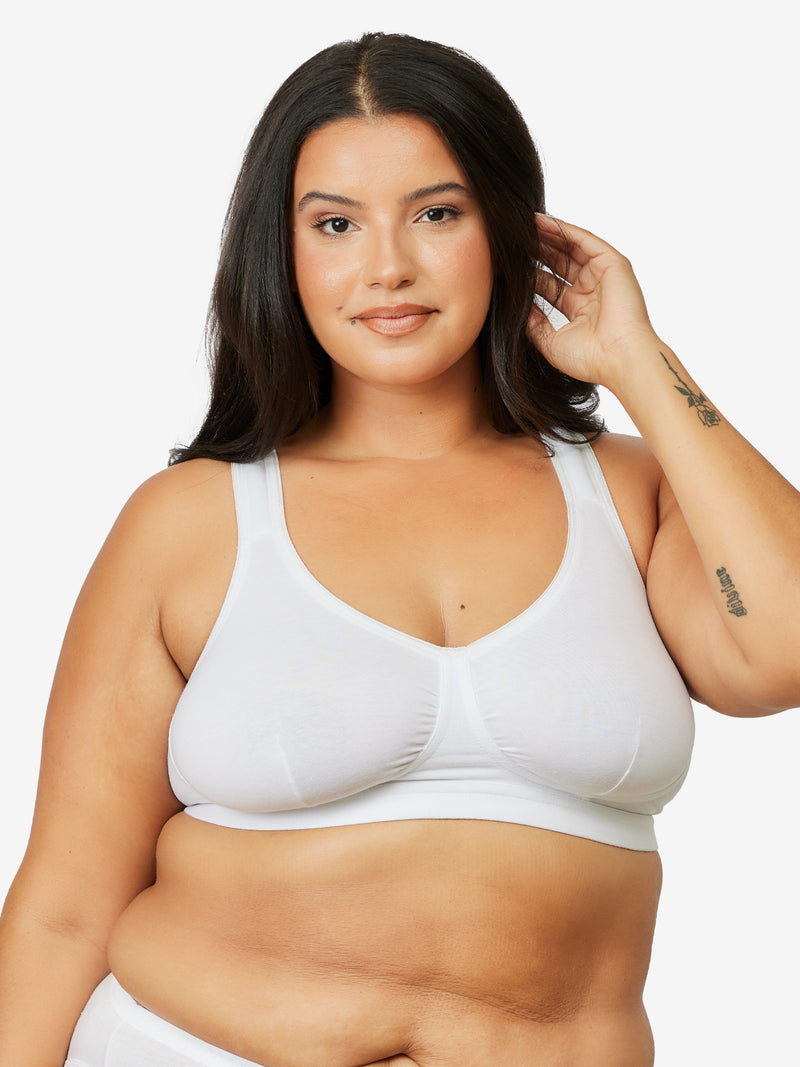 Front view of cotton comfort bra in white