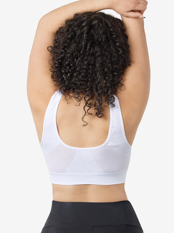 Back view of cooling everyday sports bra in white