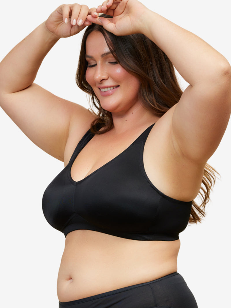 Back view of loving moments microf loving momentsiber comfort bra in black