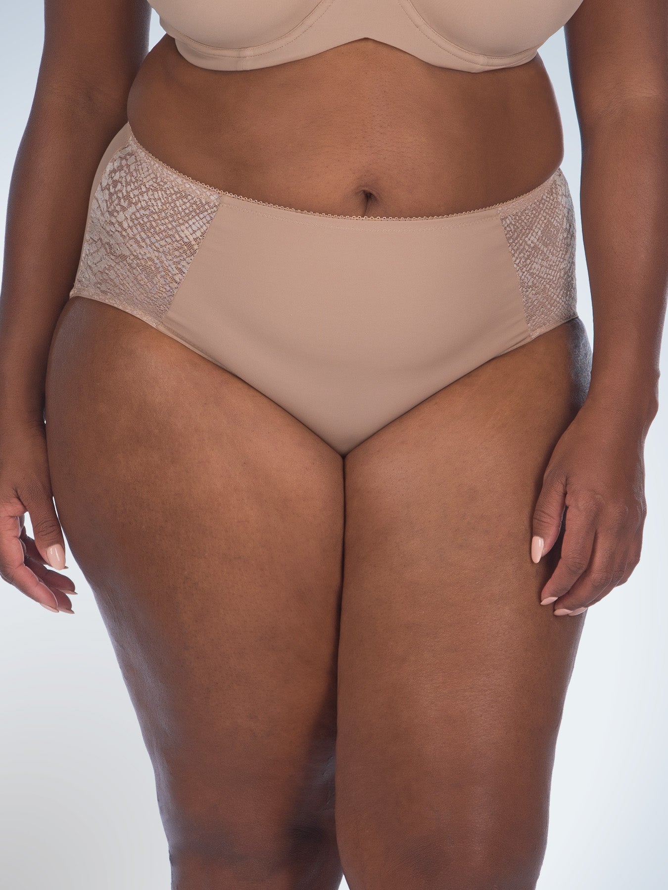 Front view of comfort fresh cooling panties in warm taupe