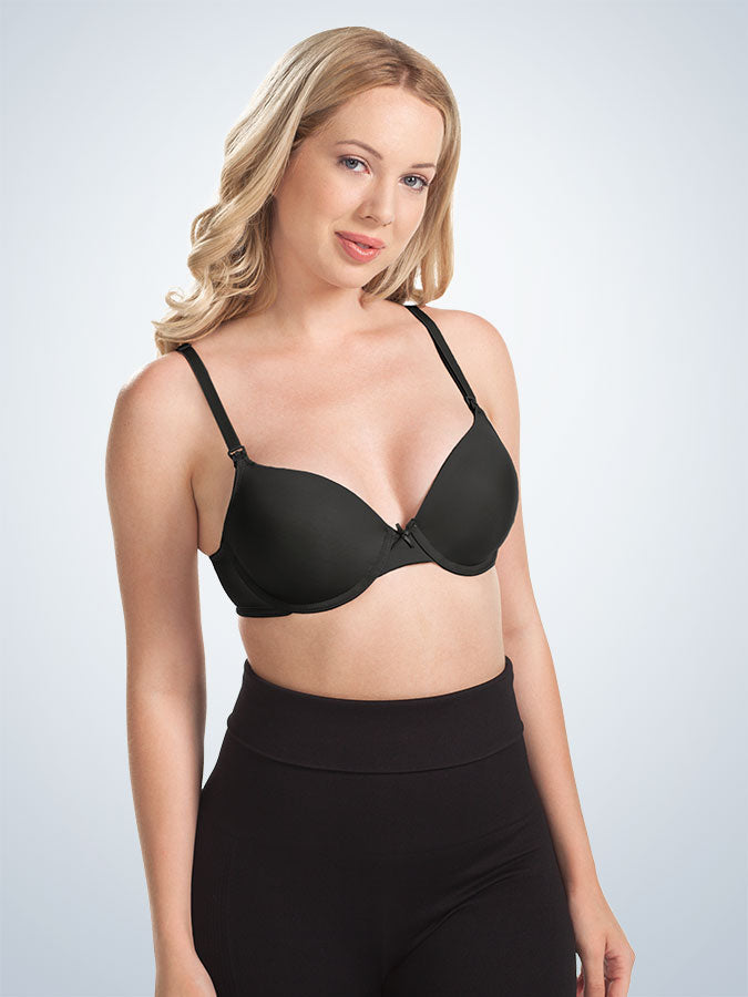 Front view of underwire maternity to nursing bra in black