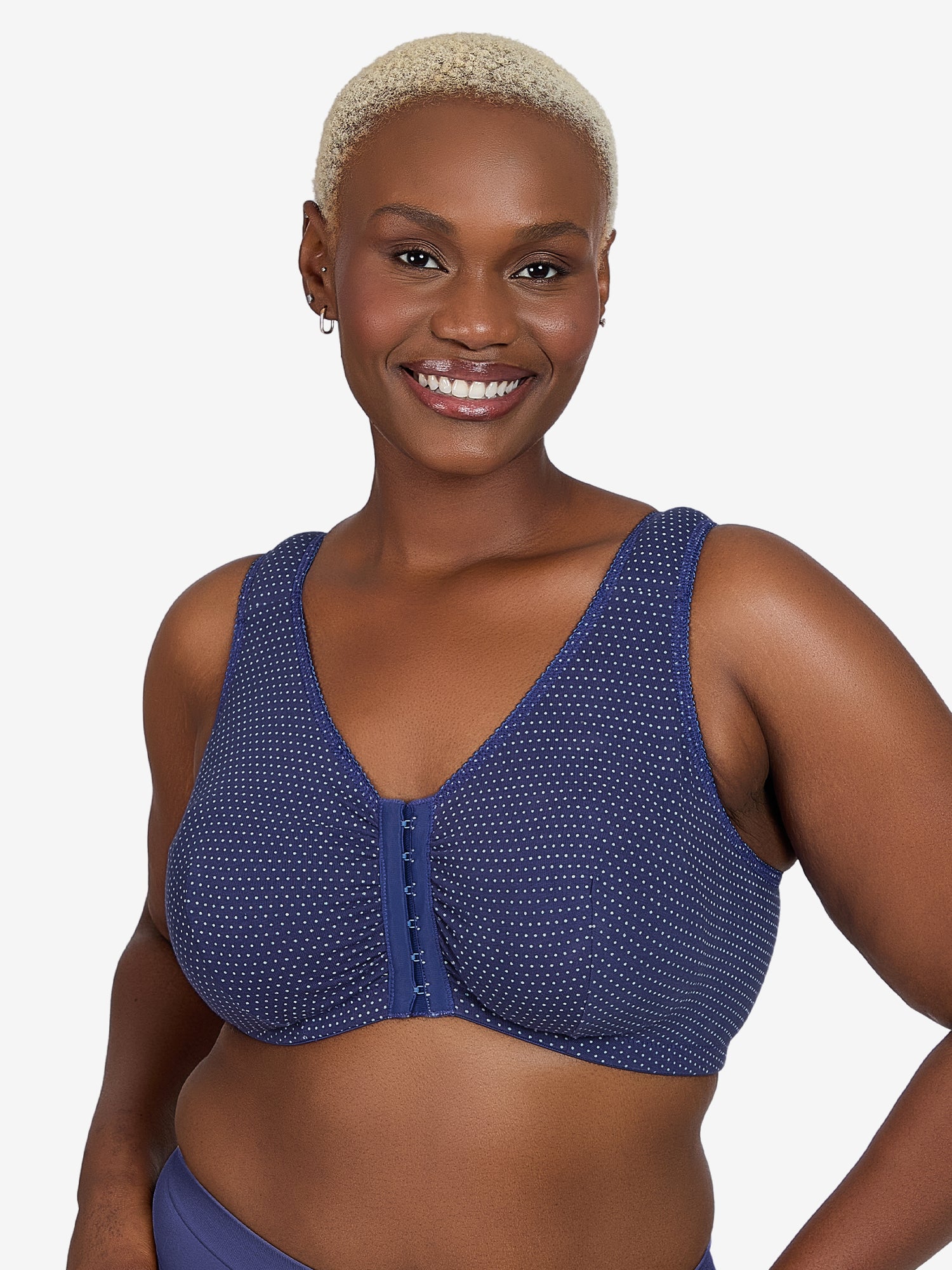 The Meryl - Cotton Front-Closure Comfort & Sleep Bra - Skipper Blue Dot,36AB