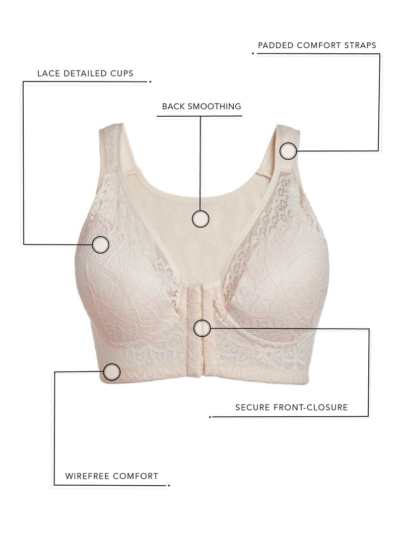 The Lora - Back Smoothing Lace Front-Closure Bra - White,38B