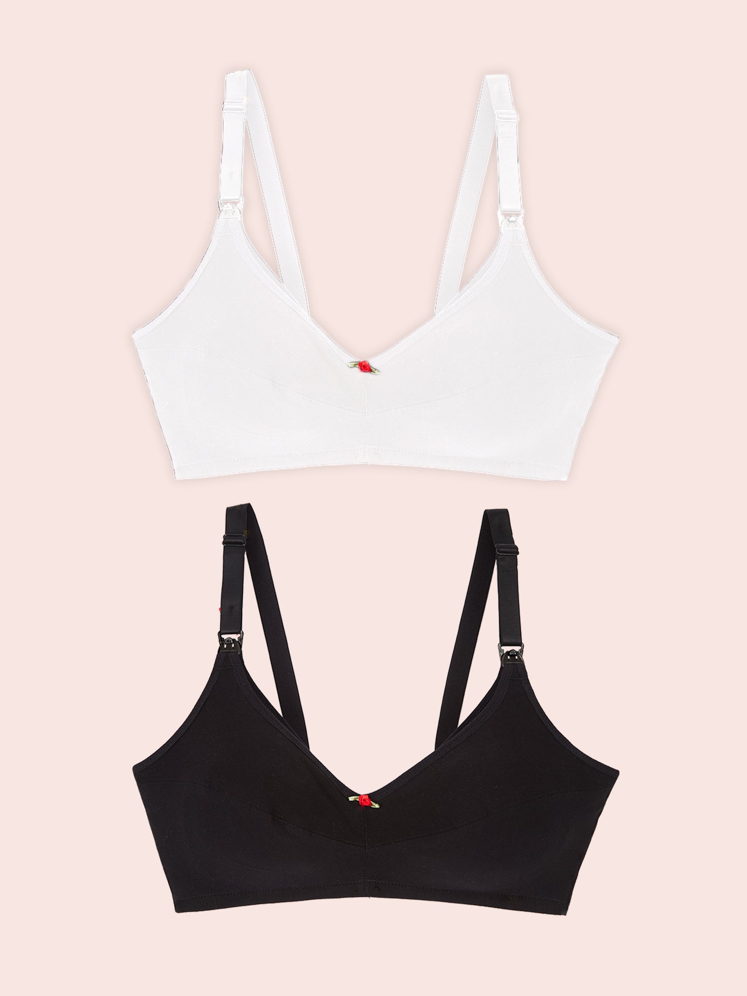Cotton Wireless Nursing Bra 2-Pack - White w/ Black 2PK,34B