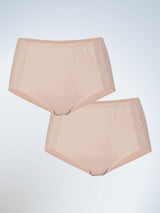 Front view of two pack body panty briefs in warm taupe