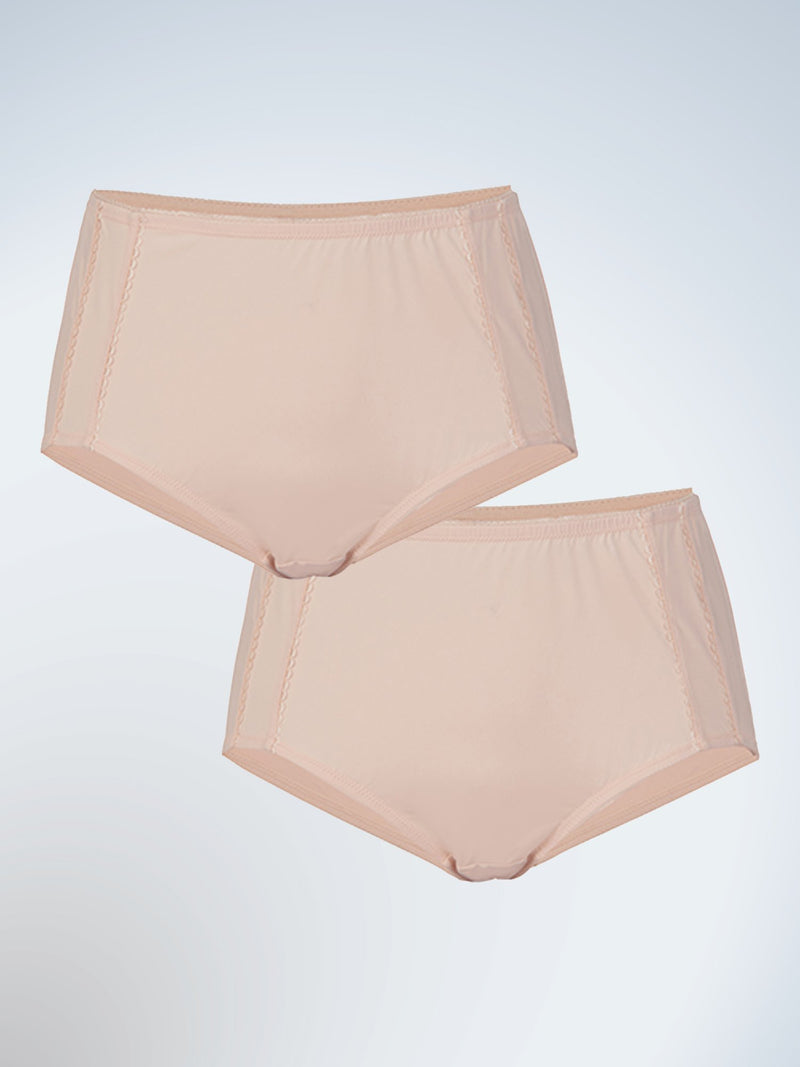 Front view of two pack body panty briefs in warm taupe
