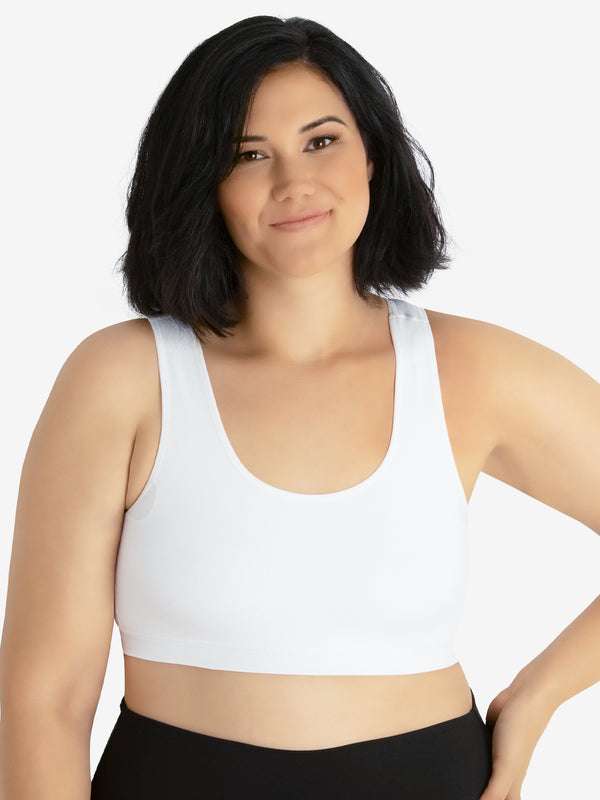 Front view of comfort support sports bra in white