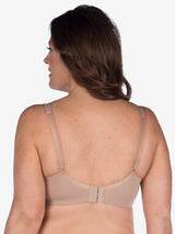 Back view of classic wirefree t-shirt bra in warm taupe