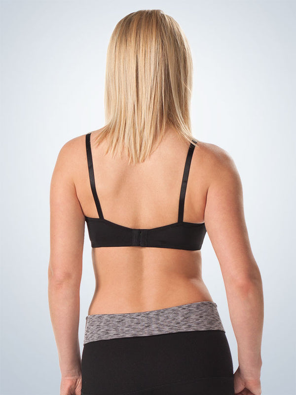 Back view of molded seamless wirefree nursing bra in black