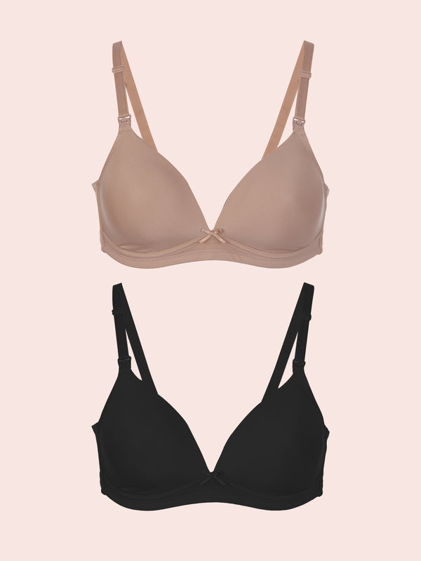 The Dorothy - Dreamy Comfort Wireless Maternity To Nursing Bra 2-Pack - Black & Warm Taupe 2PK,32C