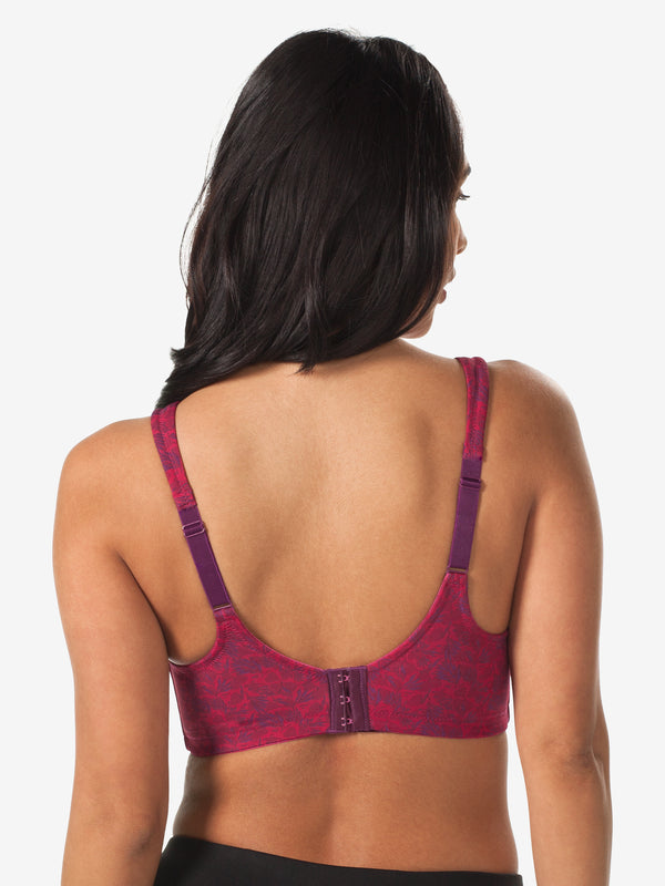 Back view of full coverage underwire padded bra in ruby pink floral