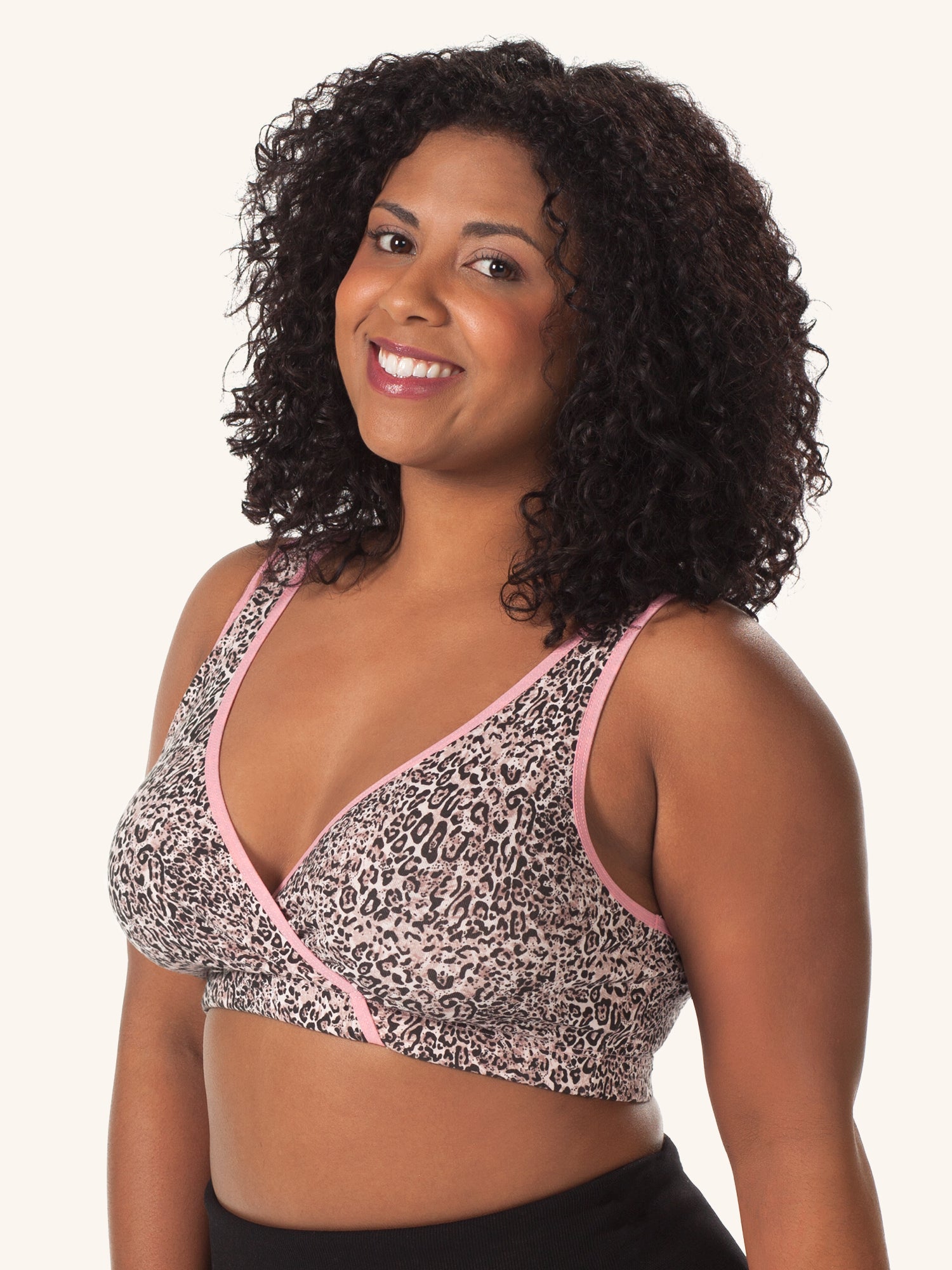 Loving Moments Pullover Maternity to Nursing Sleep Bra - Leopard with Pink Trim,M