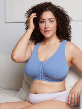 The Meryl - Cotton Front-Closure Comfort & Sleep Bra - Heather Denim Blue,34CDDD