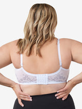Back view of lace underwire t-shirt bra in white
