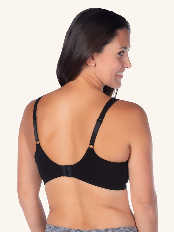 Back view of cotton sport wirefree nursing bra in black