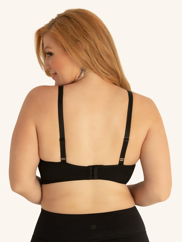 Front view of seamless comfort maternity nursing bra in black onyx