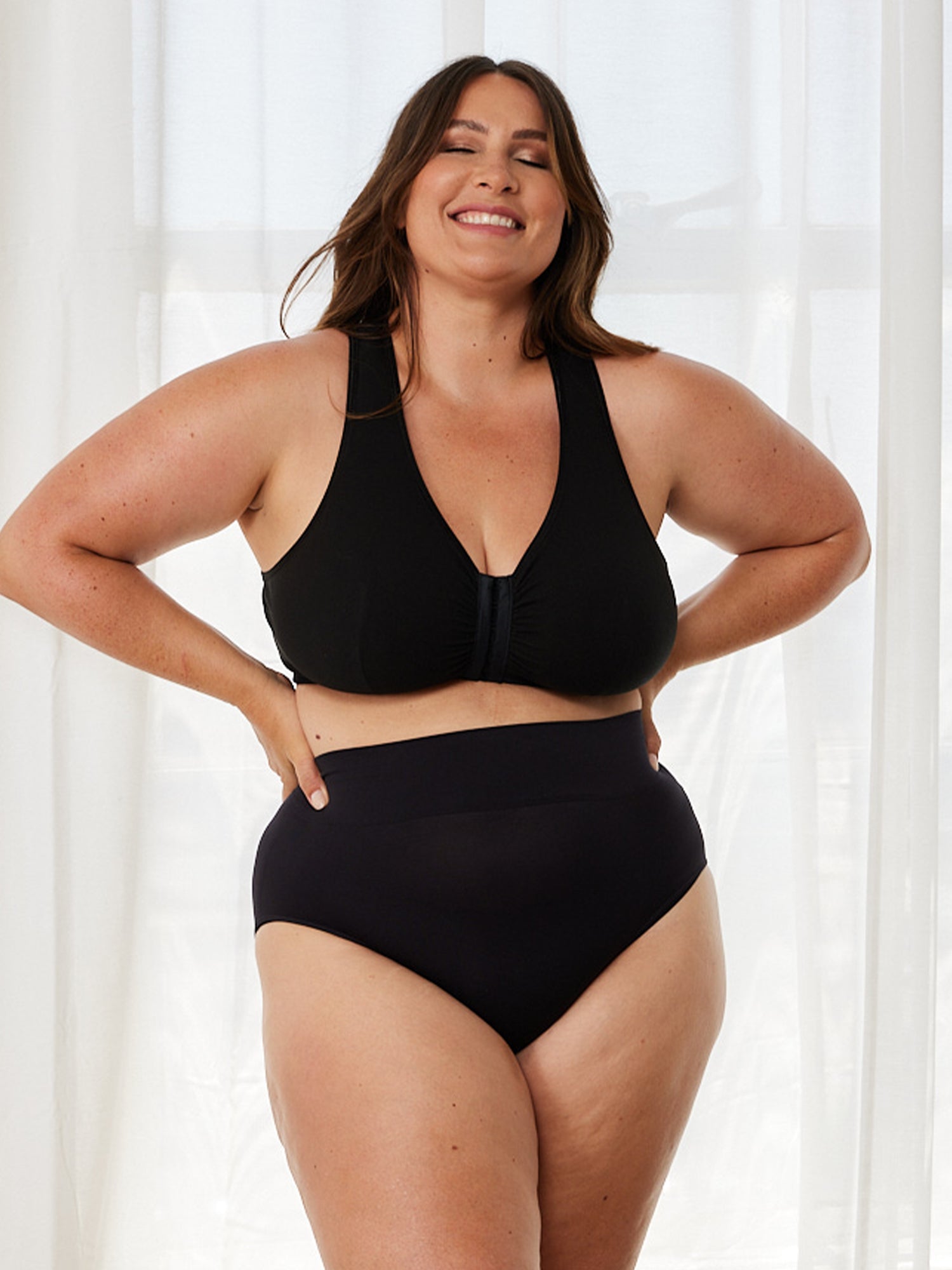 The Indy - Cotton Front-Closure Lace Racerback Bra - Black,34CDDD