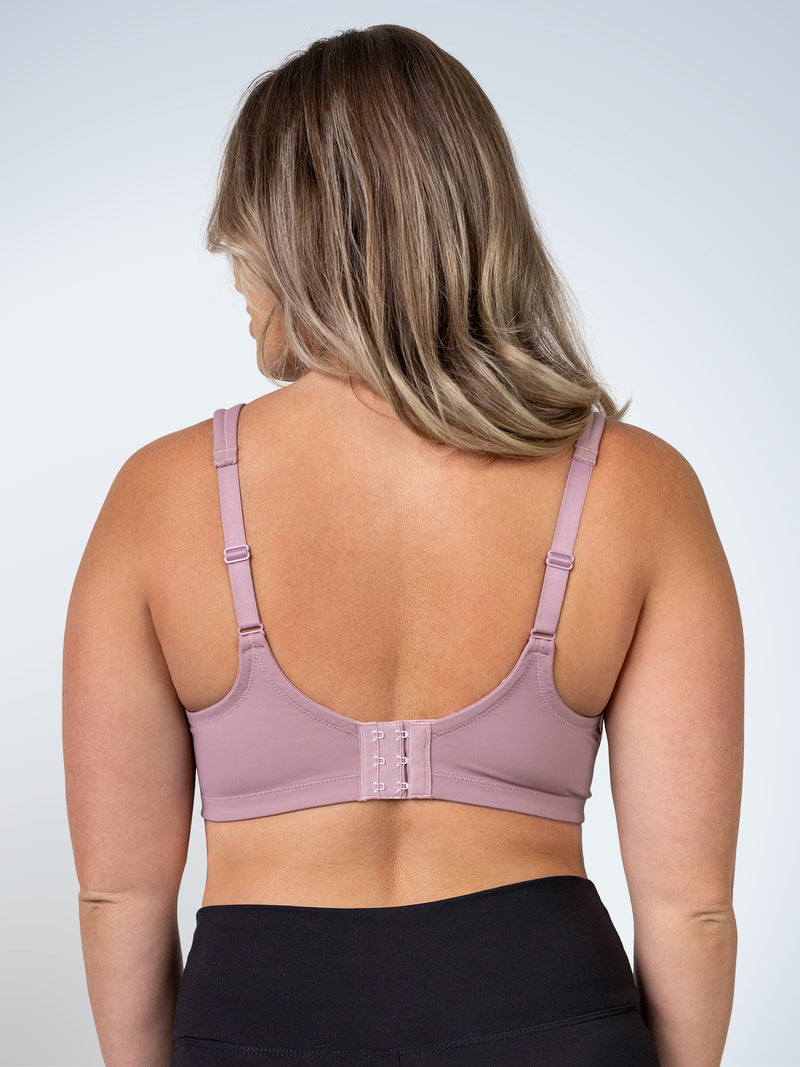 Back view of full coverage wirefree padded bra in rose mauve