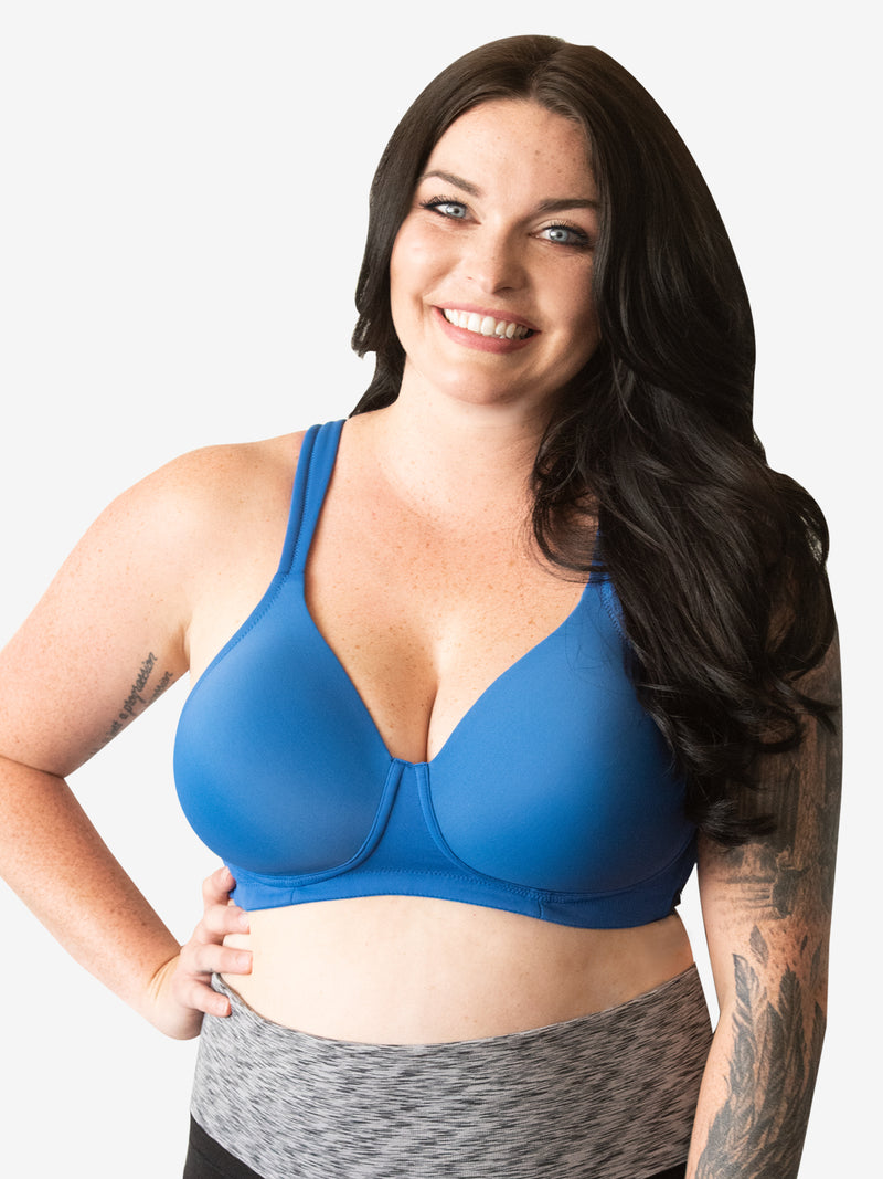 Front view of full coverage underwire padded bra in baltic blue